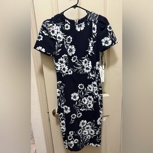 Calvin Klein Navy and White Floral Midi Dress